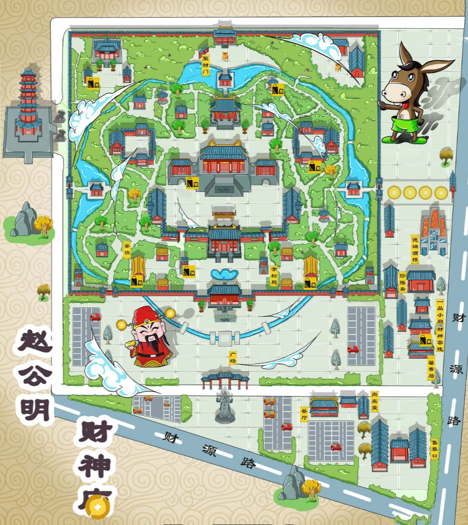 青岛寺庙类手绘地图